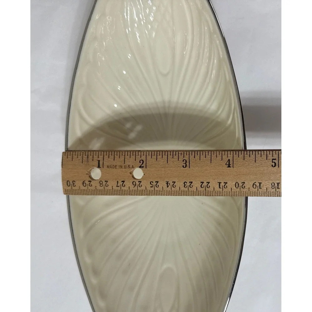 Lenox MONACO SPECIAL Embossed Cream Silver Trim Handled Long Relish Serving Dish